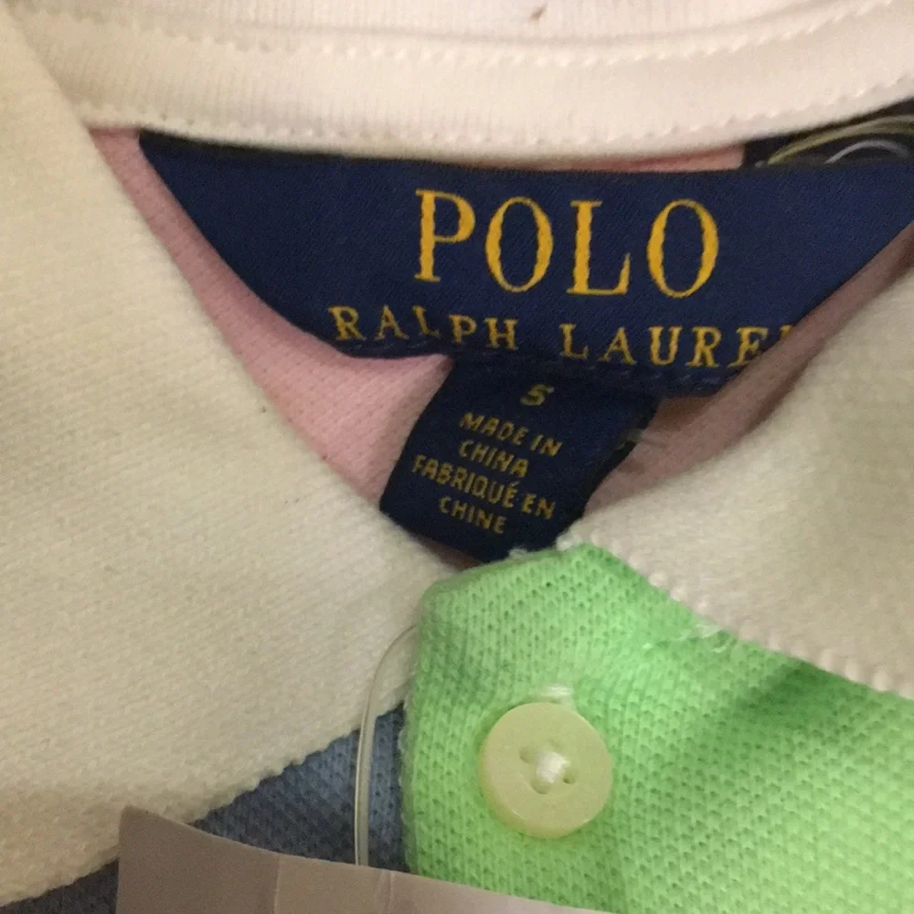 Ralph Lauren Polo Patch work Dress Size 5 NEW Light Colors Eyelet Lace hem Cute - Picture 2 of 8